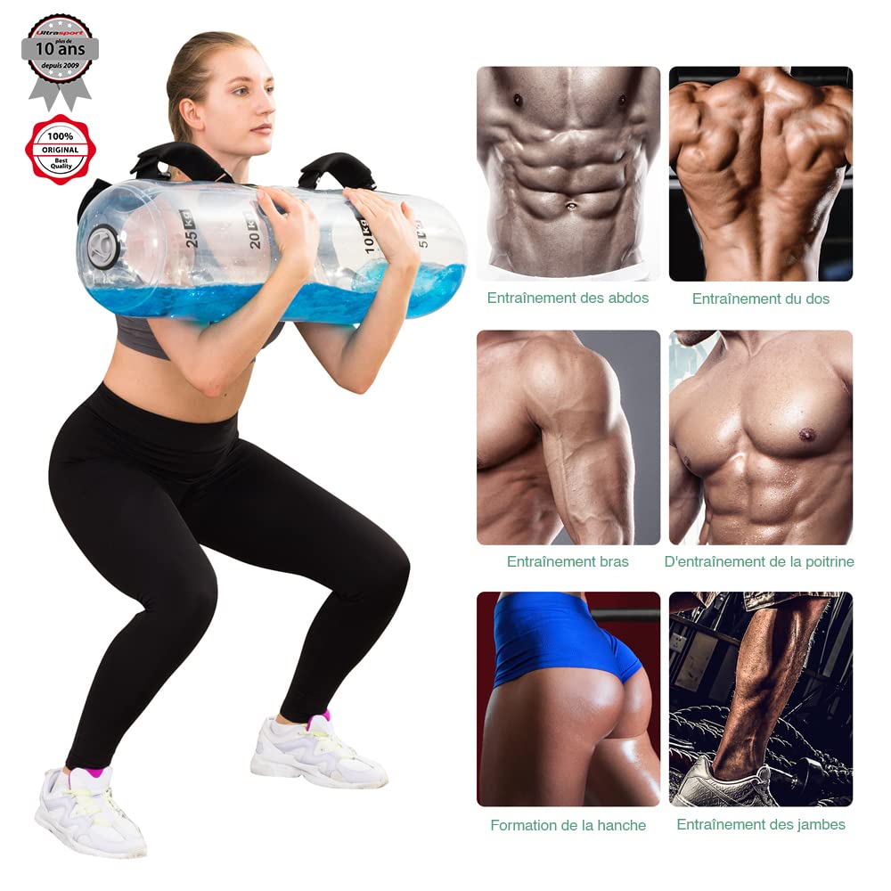 Ultrasport Sac Aqua Fitness, sac à eau remplissable pour entraînement cardio, crossfit, haltérophilie