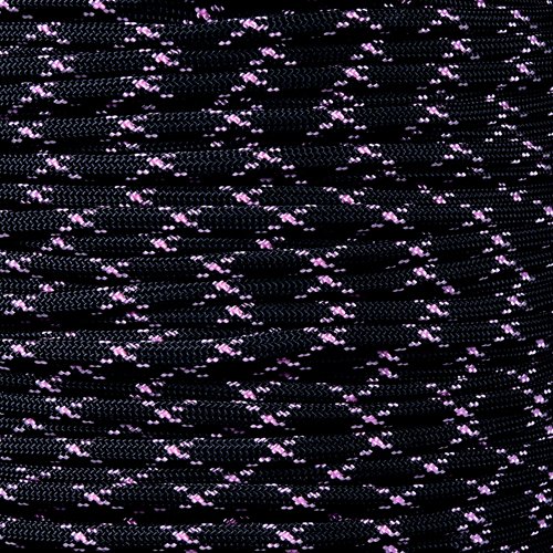 Paracord Planet 20 Foot Hanks of 550 Type III 7 Strand Paracord (Black w/Rose Pink X 20 Feet)
