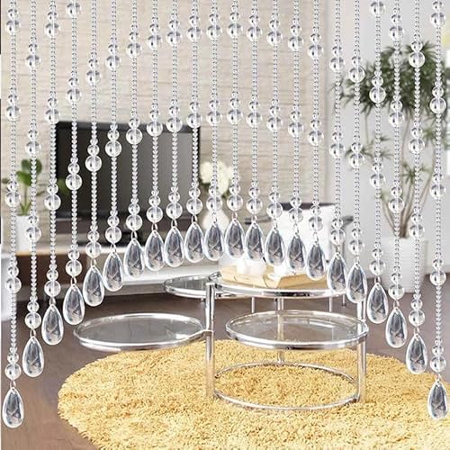 Rekelola Hanging Glass Door Beads Beaded Curtains Valance Self-Adhesive For Doorways Crystals Stran Arched Windows, Clear Crystal Room Bead Partition Curtain Door Frame Beads For Doorways Closets 1 #TOP1