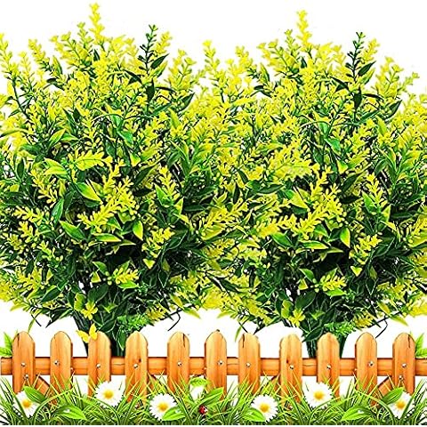 Peoxio 6 Pcs Artificial Lavender Fake Flowers Plant, Faux Plastic Greenery for Indoor Outside Hanging Plants Garden Window Home Wedding Decor (Yellow) Cover