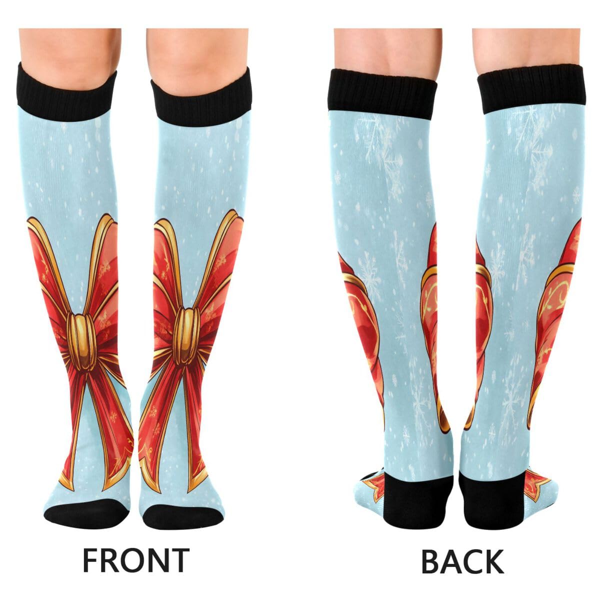 Nander Red Bow with A Golden Outline Compression Socks Women Men Knee High Stockings for Sports,Running,Travel 1Pair