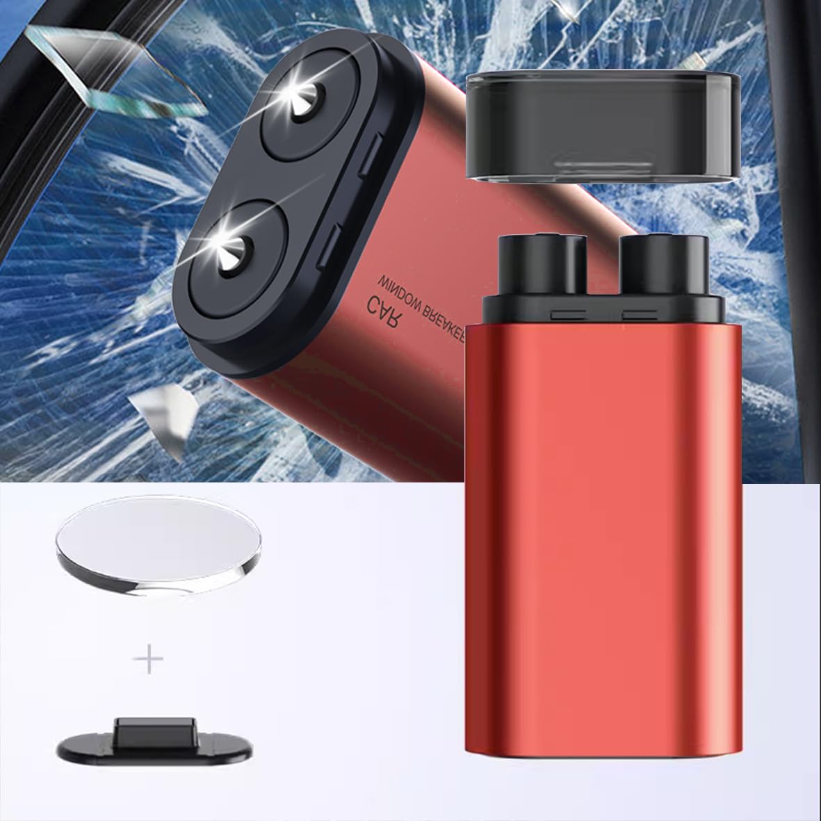 LogFaadCoi Safety Hammer Window Glass Breaker,Compact Emergency Car Escape Tool,Update Double Hammerhead - 2 in 1 Automotive Window Breaker and Seatbelt Cutter - Essential Safety Accessor (Red)