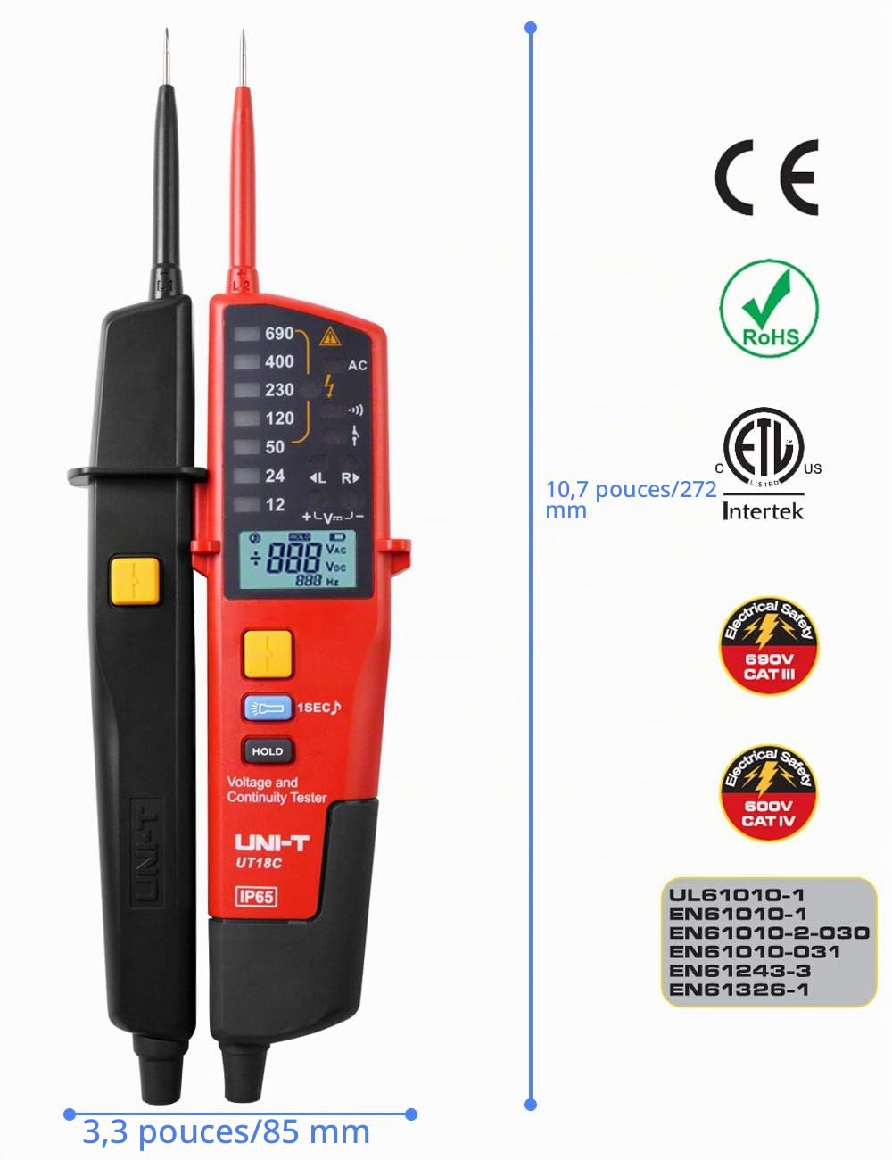 UNI-T UT18C Numérique Tension Mètre Gamme Automatique Continuité Testeur AC/DC Voltmètre La Fréquence RCD Testeur