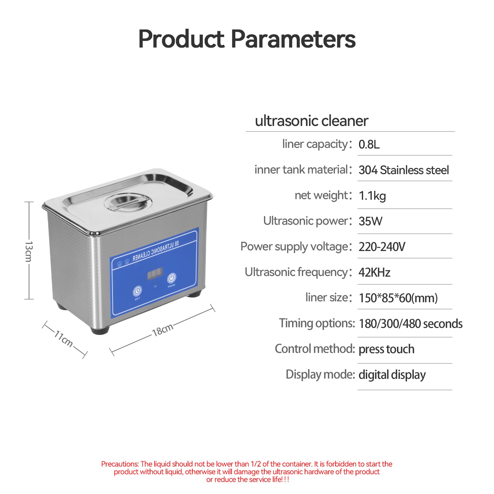 Ultrasonic Cleaner mit Timer, 42KHz Ultraschallreinigungsgerät, 35W Ultraschallreiniger,800ML Edelstahl Reinigungsmaschine für Schmuck, Brillen & Kleinteile