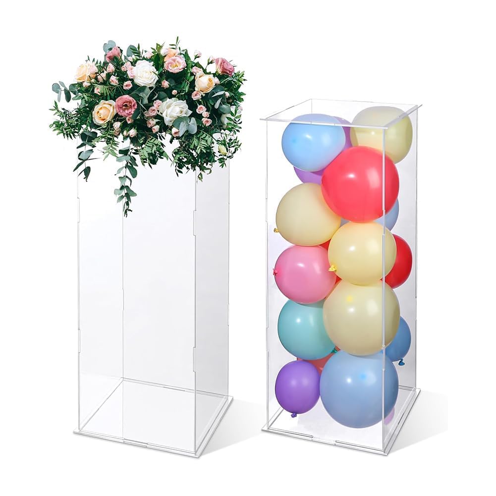 CJYSHOP Acrylic Pedestal 2 Pcs Clear Flower Stand Wedding Centrepieces Risers Plinths Column Display Cube for Events Fiestas Party Table Decor 23.6 Inch Tall (60cm)
