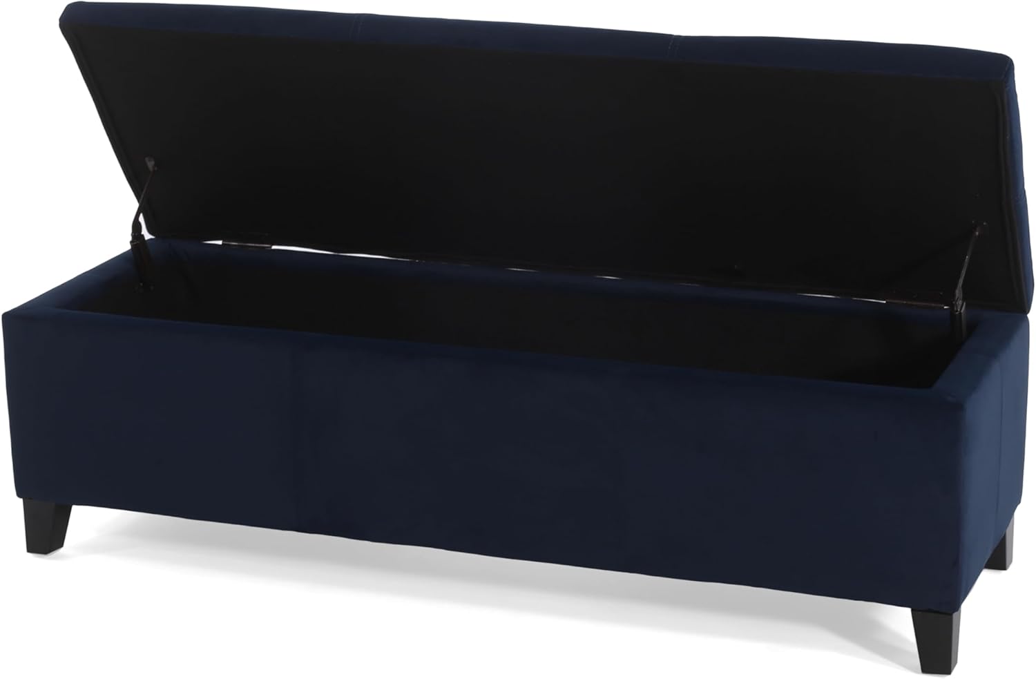 Christopher Knight Home Glouster Upholstered Storage Ottoman Bench, Dark Blue Velvet, Matte Black