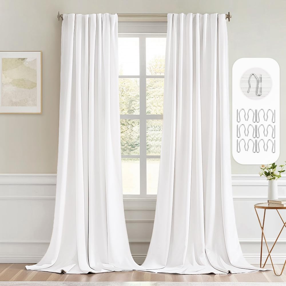 Amazon.com: MIULEE Pure White Back Tab Blackout Curtain 96 Inch