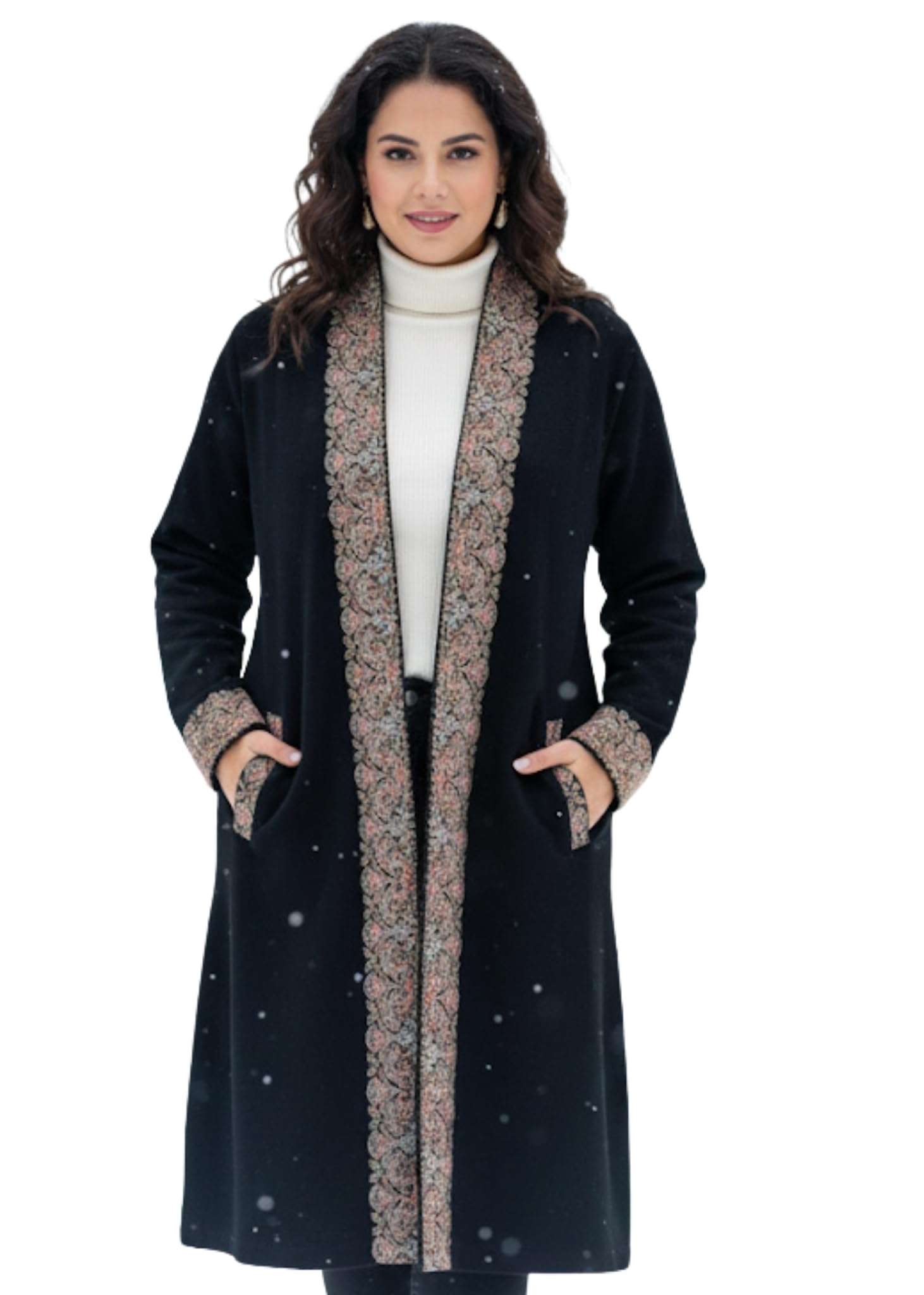Embroidered Wool Blend Cardigan for Women, Purple with Floral Embroidery, Long Sleeve, Cropped Length, Winter Wear-image-11