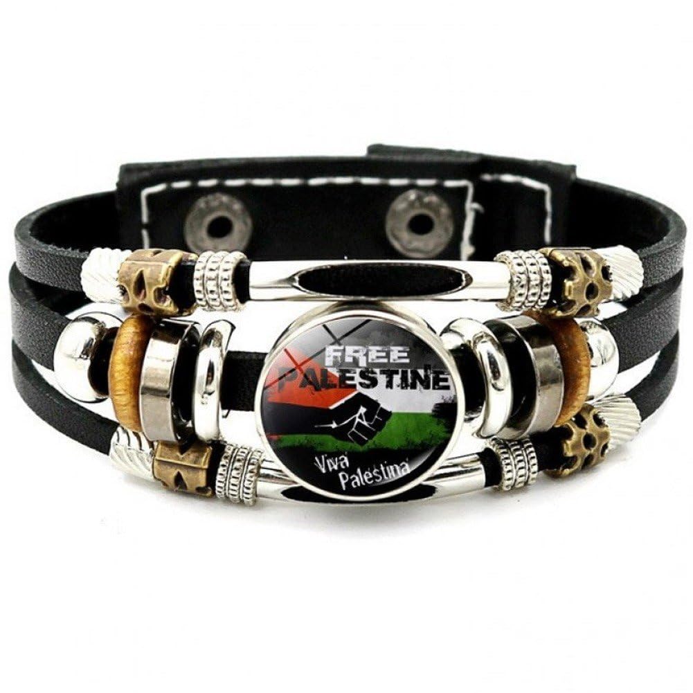 Israel Flag Multilayer Braided PU Leather Bracelet for Women Men Souvenir Party Event Favors, 17 cm