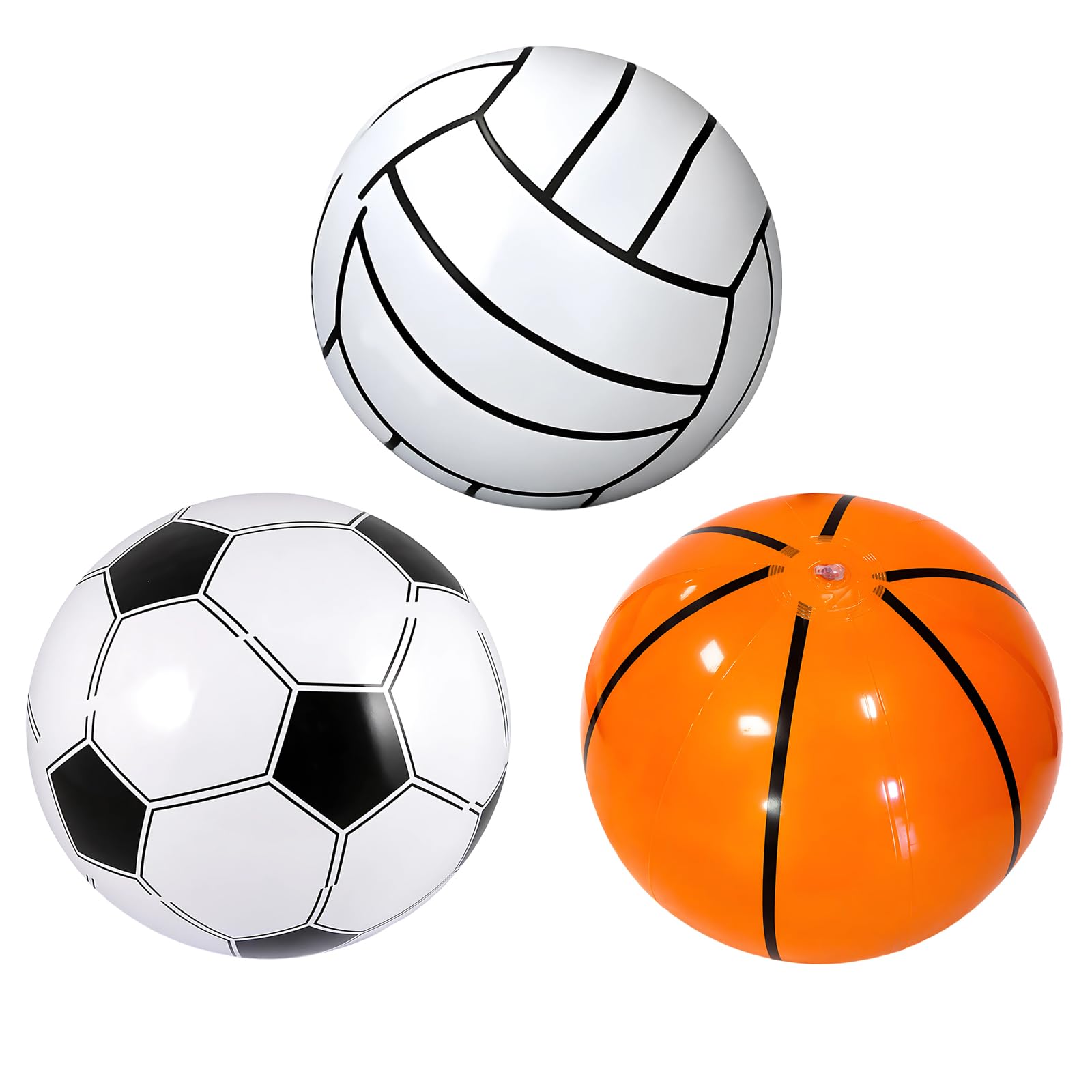TUBAWD 3Pcs Beach Ball Inflatable Sports Balls, Perfect for Pool Games and Beach Activities, Includes Football Basketball Volleyball Design