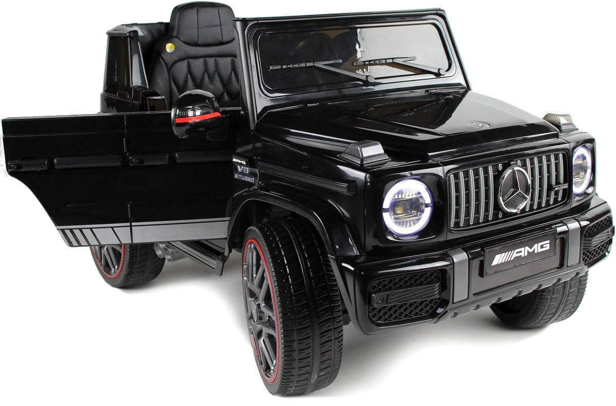 Playhouse Kinder Elektroauto Mercedes G63 AMG 4x4 180 Watt, 12V 9ah !!, Ledersitz, Bluetooth, 4 Motoren, Eva Räder, Fernbedienung 2.4G, Kinderauto Kinderfahrzeug (Schwarz)