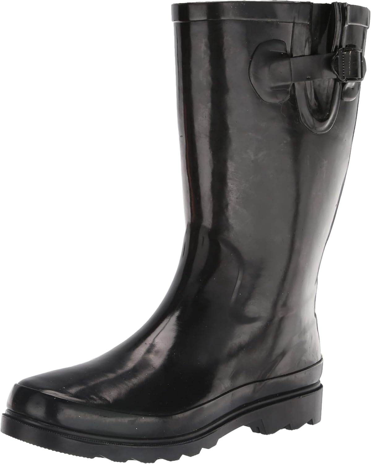 Western Chief Women Solid Tall Waterproof Rain Boot, Black Gloss, 9