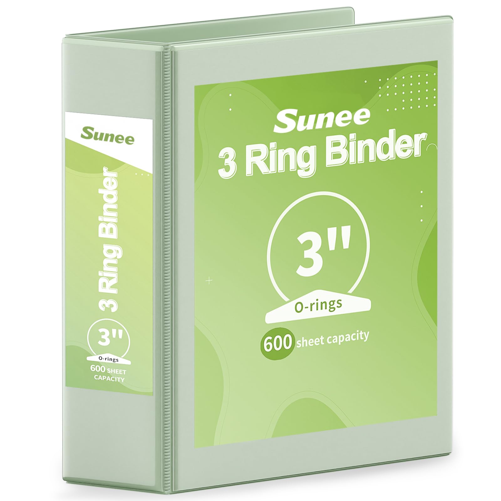 SUNEE 3 Ring Binder 3 Inch 1 Pack, Clear View Binder Three Ring PVC-Free (Fit 8.5x11 Inches) for School or Office Supplies, Sage Green