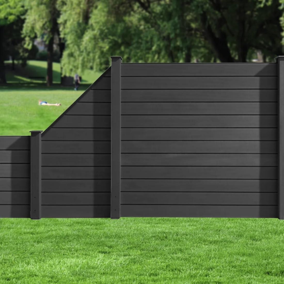 HORI Sichtschutzzaun Schmal & Schräg Element - WPC Gartenzaun - Robuster Lamellenzaun Grau - Langlebiger Sichtschutzzaun für Terrasse & Garten - Modernes Design für mehr Privatsphäre - 180 x 180 cm -