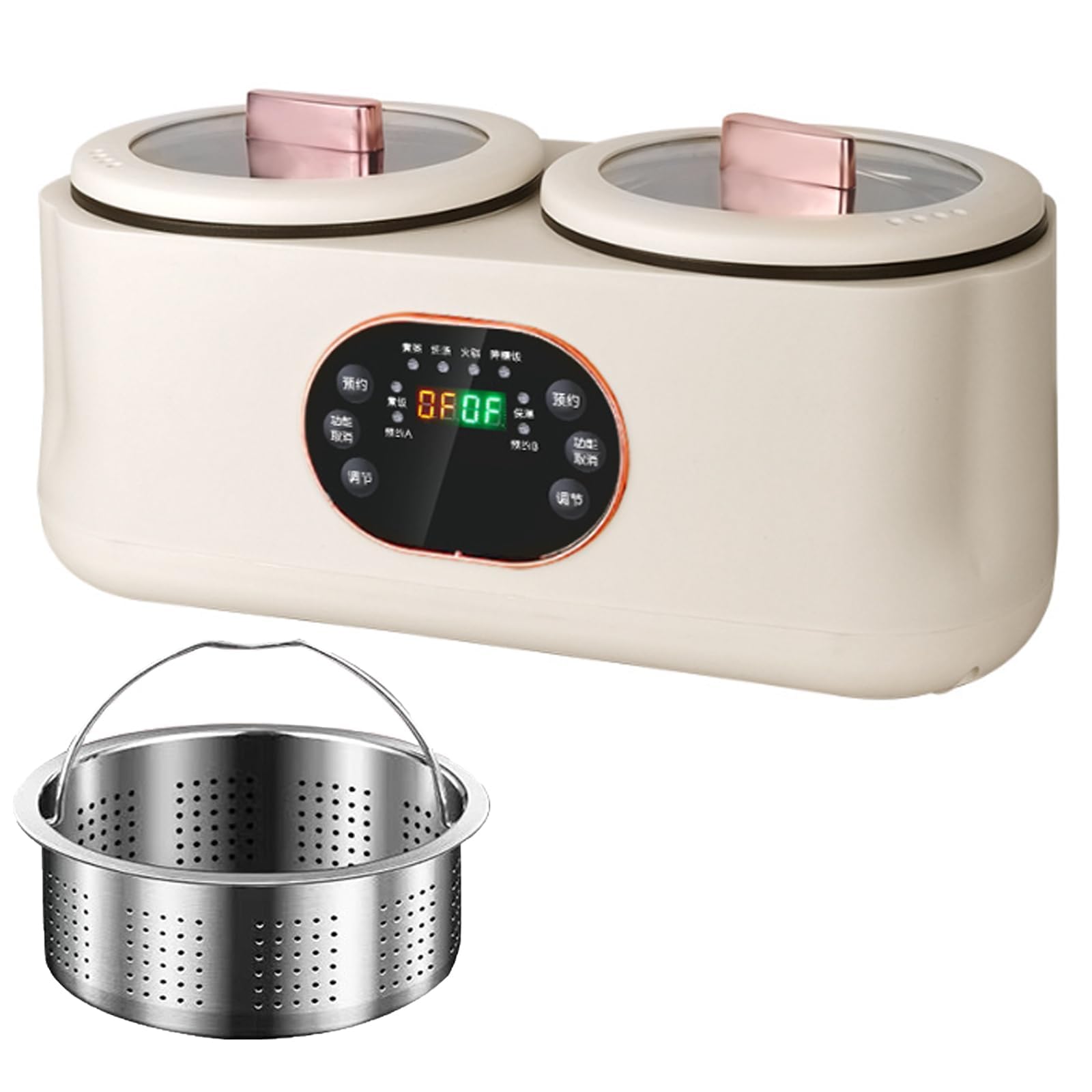 Inteligentny ekran dotykowy 900 W, automatyczna powolna kuchenka, 1,8 l + 1,8 l, w pełni automatyczna kuchenka z podwójnym garnkiem, 8 godzin zachowania ciepła, sześć funkcji, podwójne garnki i