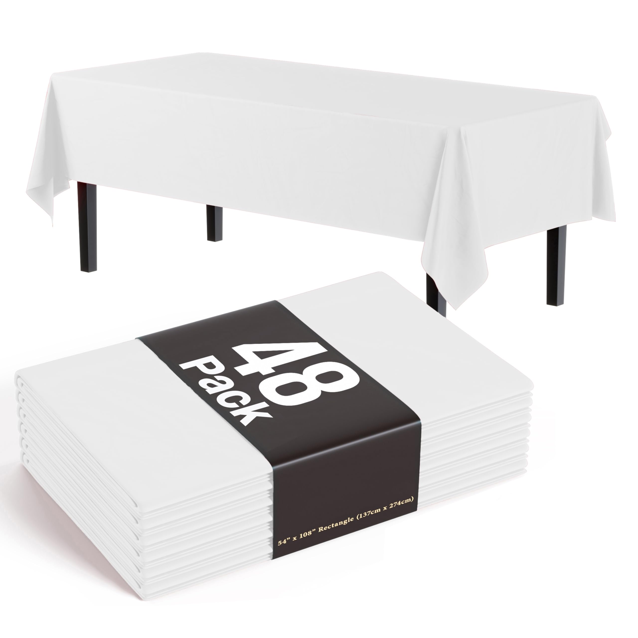 Exquisite White Tablecloths for Rectangle Tables in Bulk 48 Pack White Plastic Disposable Table Cloth 54" Inch X 108" Inch White Tablecloth Plastic Table Cloths for Parties Disposable by The Case