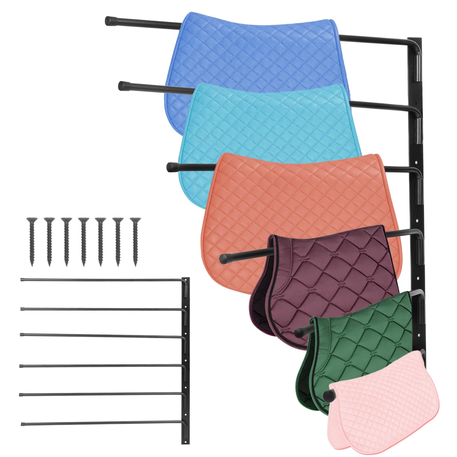 Saddle Pad Rack, Wall Mounted Horse Blanket Storage Rack, 180 Degree Swing Saddle Blanket Holder, 6 Bar Horse Blanket Holder For Horse Tack Room Organization