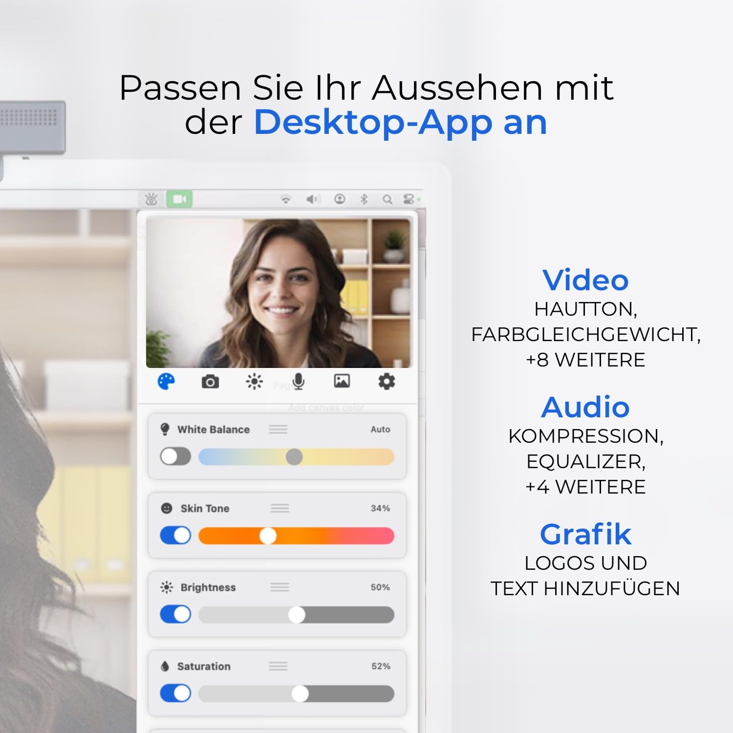 ProHello 4K HD Webcam mit Blickkontakt & Windows Hello Gesichtserkennung | Mikrofone mit Geräuschunterdrückung, USB Plug & Play für Mac, PC & Linux, kompatibel mit Zoom, Teams, Meet