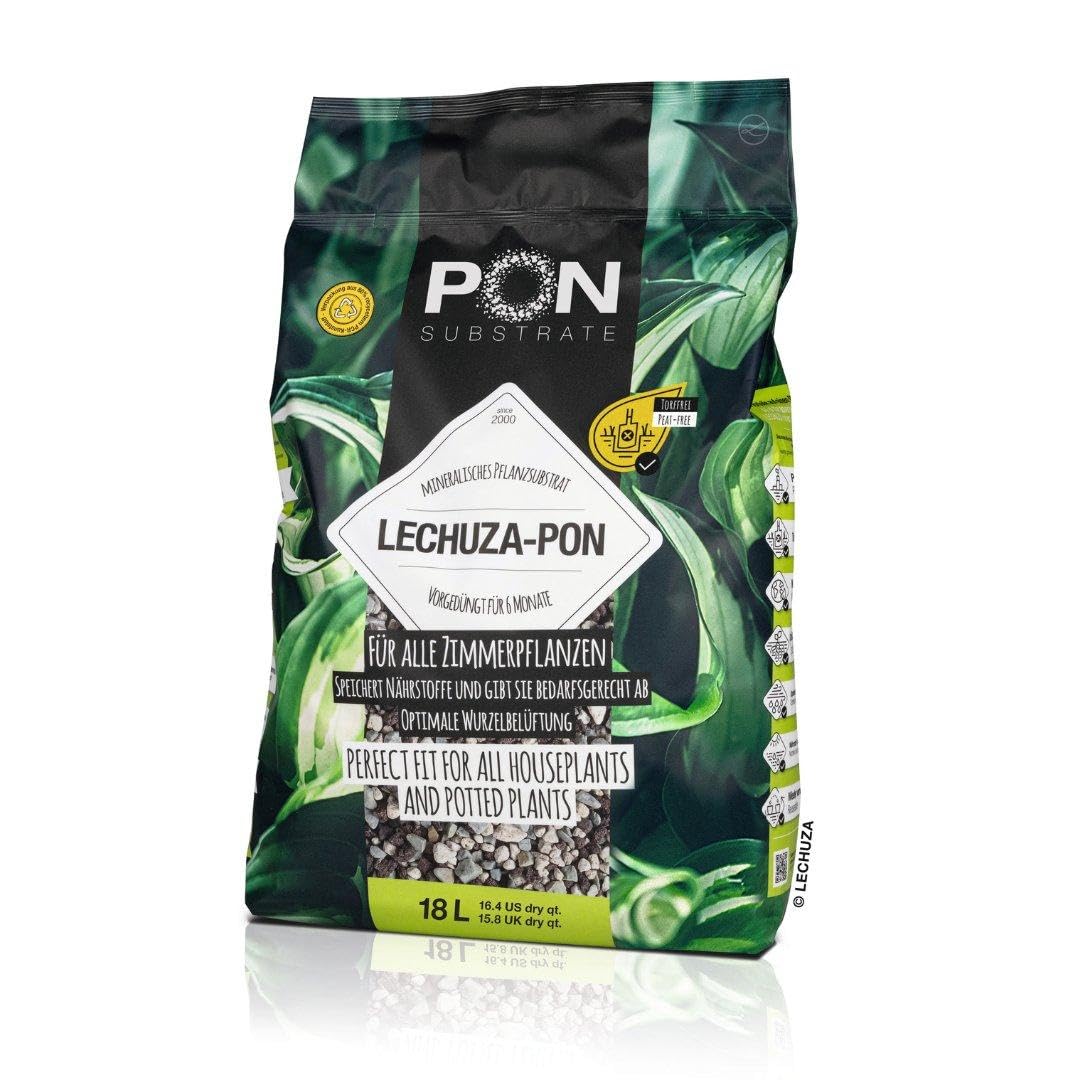 PON Pflanzsubstrat für Zimmerpflanzen - LECHUZA-PON 18 Liter - Mineralisches Pflanzgranulat, torffrei, vorgedüngt 6–8 Monate, optimale Drainage & Wurzelbelüftung, Alternative zu Blumenerde, 14041