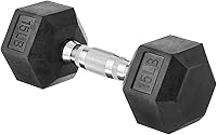 AmazonBasics 15 lb Rubber Hex Dumbbell - Durable Cast Iron Core, Non-Slip Grip, Anti-Roll for Home Gym Workouts