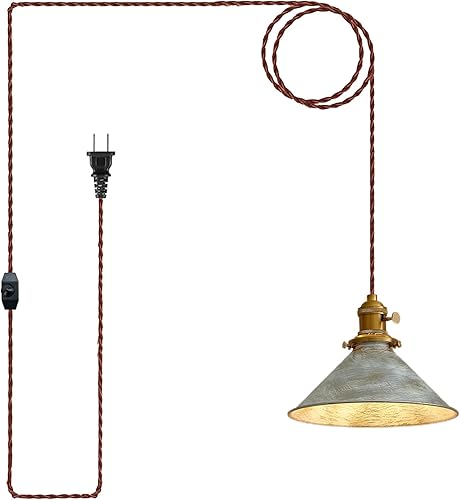 Luces colgantes con cable de enchufe, lámpara colgante industrial de jaula de plata antigua con bombillas Edison, lámpara colgante con acabado de