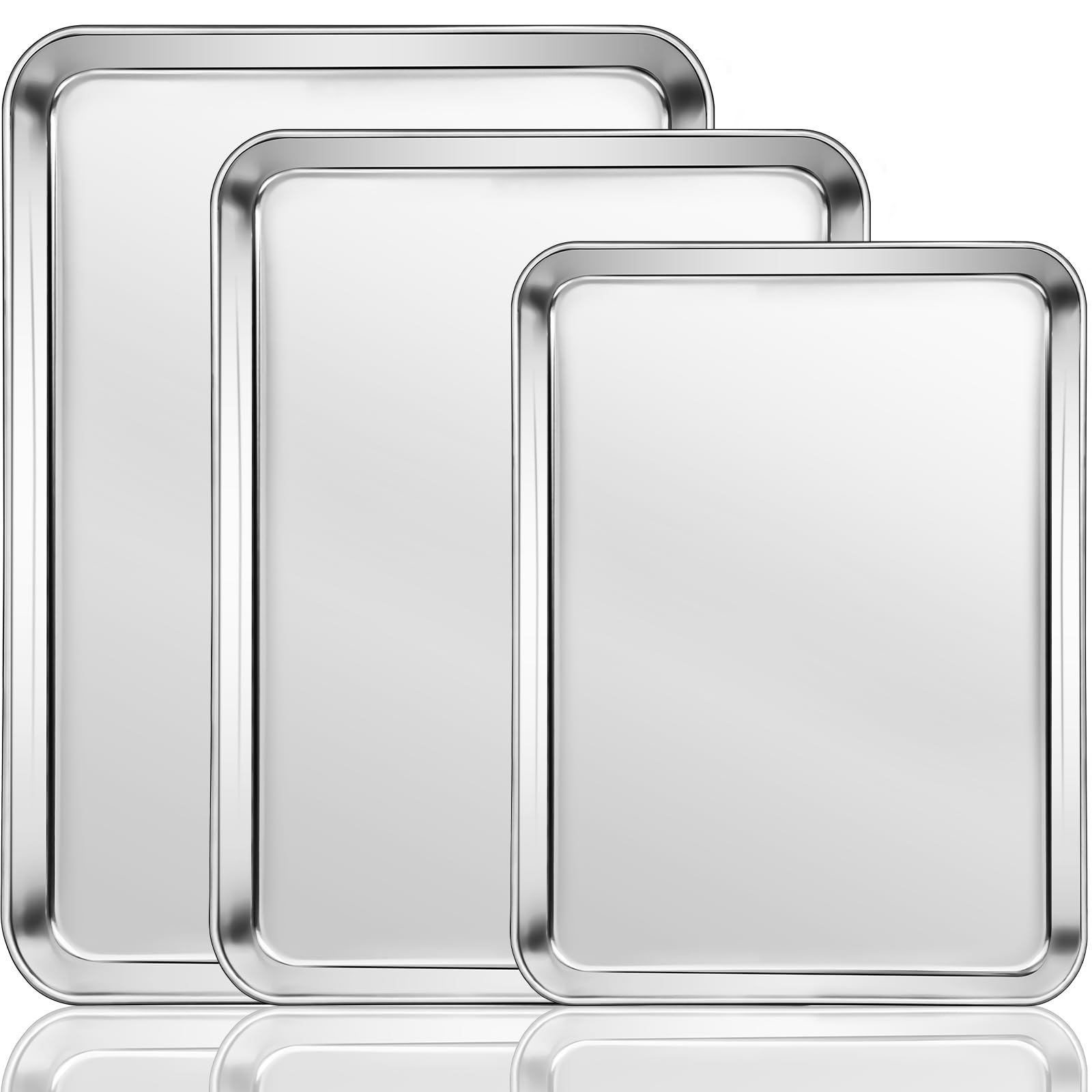 Stainless Steel Cookie Sheets Set of 3, 9/12/16 Inch Non Stick and Heavy Duty and Easy Clean