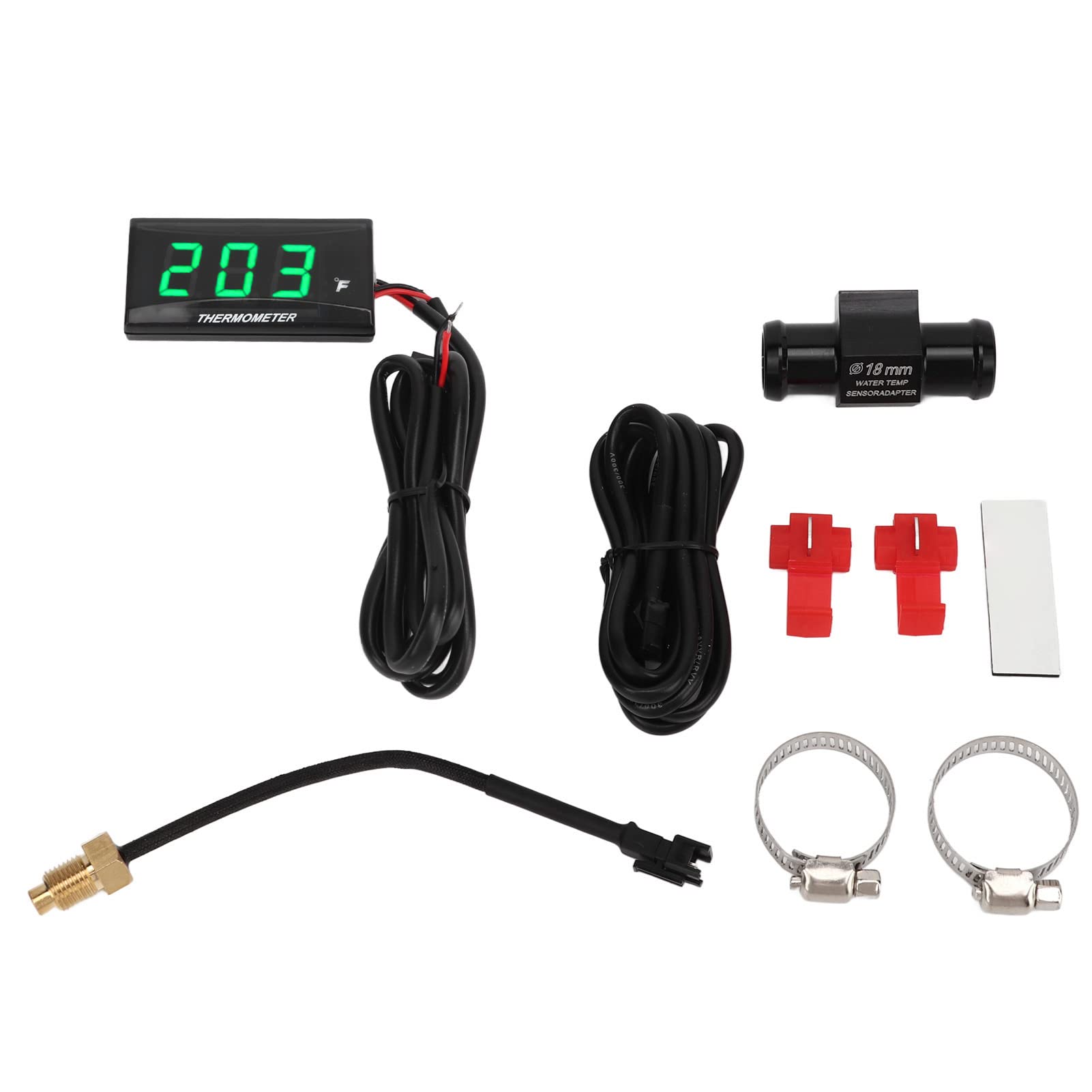 Termómetro digital para motocicleta, DC 12 V, medidor de temperatura del agua ultrafino con adaptador de sensor de 18 mm y pantalla LCD, higrómetro digital, medidor de temperatura de humedad (verde)