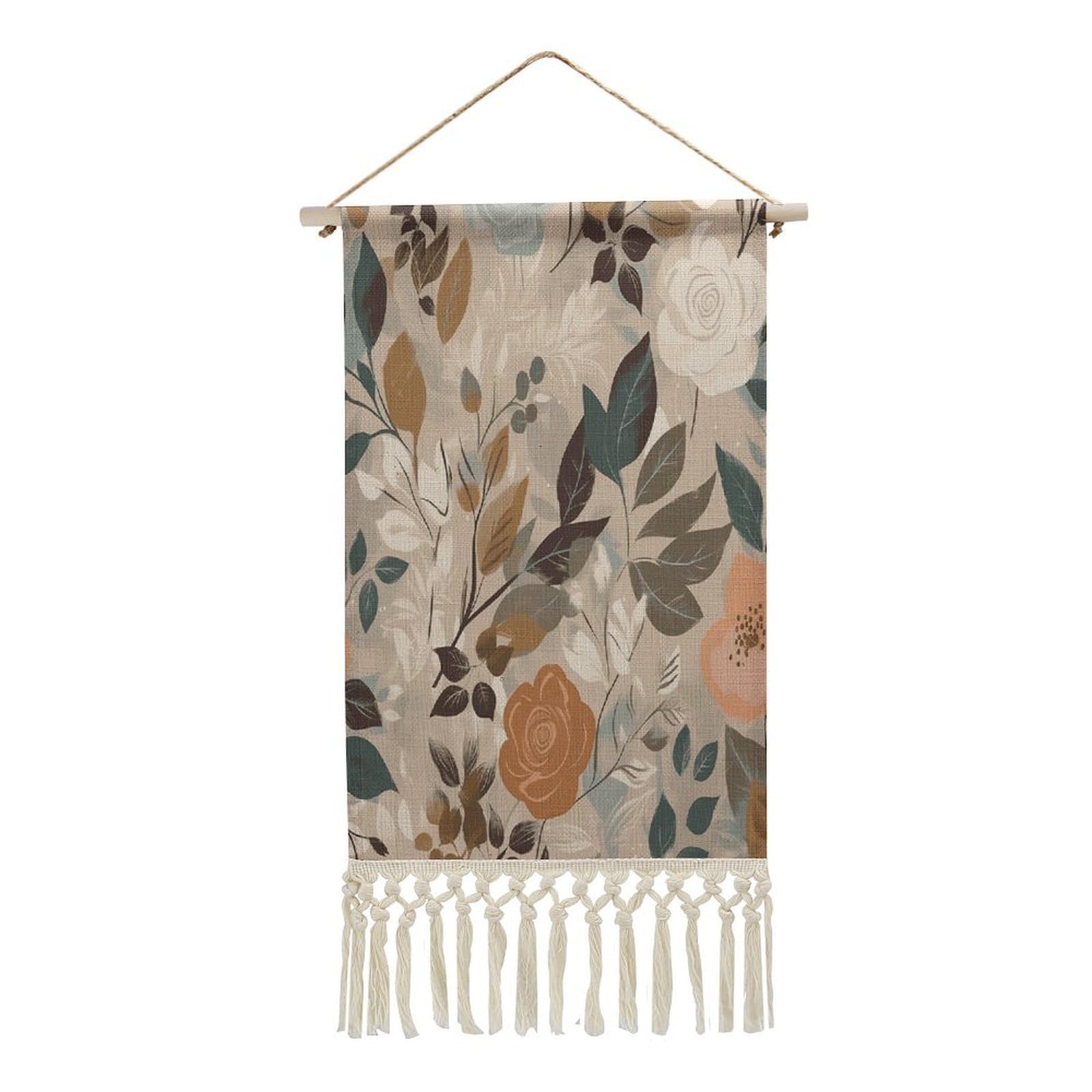 Adfgyerh Style Simple Floral Pattern Tapestry With Tassels Cotton And Linen Hanging Posters, Wall Art For Travel Gift, Wall Tapestry For Office Home Decor Bedroom Living Room Decor