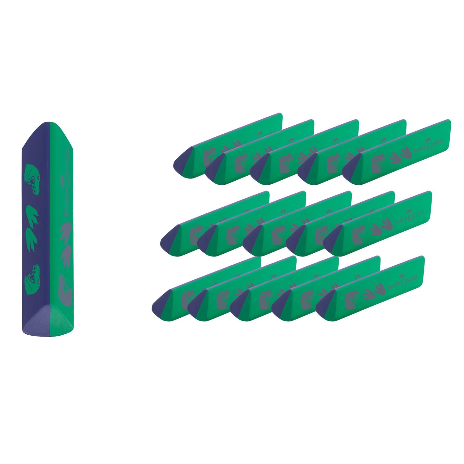 Faber-Castell 205245 - Gomma Dino, 15 gomme senza PVC per bambini, adatte a matite e matite colorate