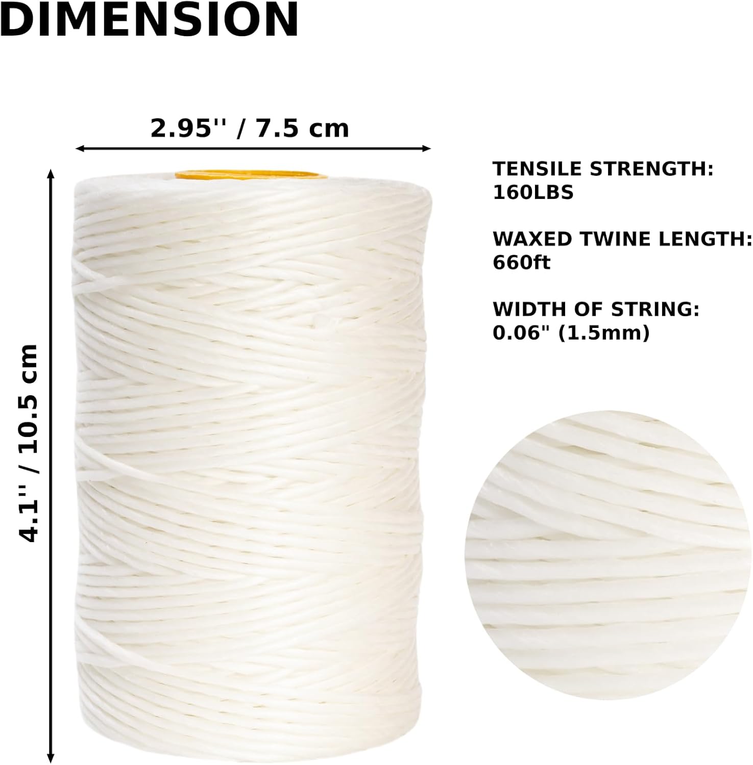9-Ply White String Waxed Twine, 660 Feet per Roll Heavy Duty Twine String, White Cable Tie Down Wax Lacing Cord for Indoor or Outdoor Use,Thick White Twine Wax String with 160 LBS Tensile Strength (2)