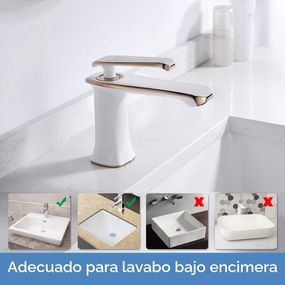 GRIFEMA G1001W Lyon - Grifo de Lavabo con Acabado Blanco, Monomando de Baño en Aleación de Metal con Cartucho de Cerámica y Accesorios de Instalación Incluidos