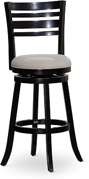 30" Bar Height Swivel Stool Contemporary Slat Back Design - Espresso Hardwood Frame with Beige Fabric Seat - Comfortable Seating for Adults - Home Bar & Kitchen Use
