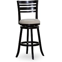 DTY Indoor Living Granby Slat Back Fabric Swivel Stool, 30 Bar Height, Espresso Finish, Beige Fabric Seat