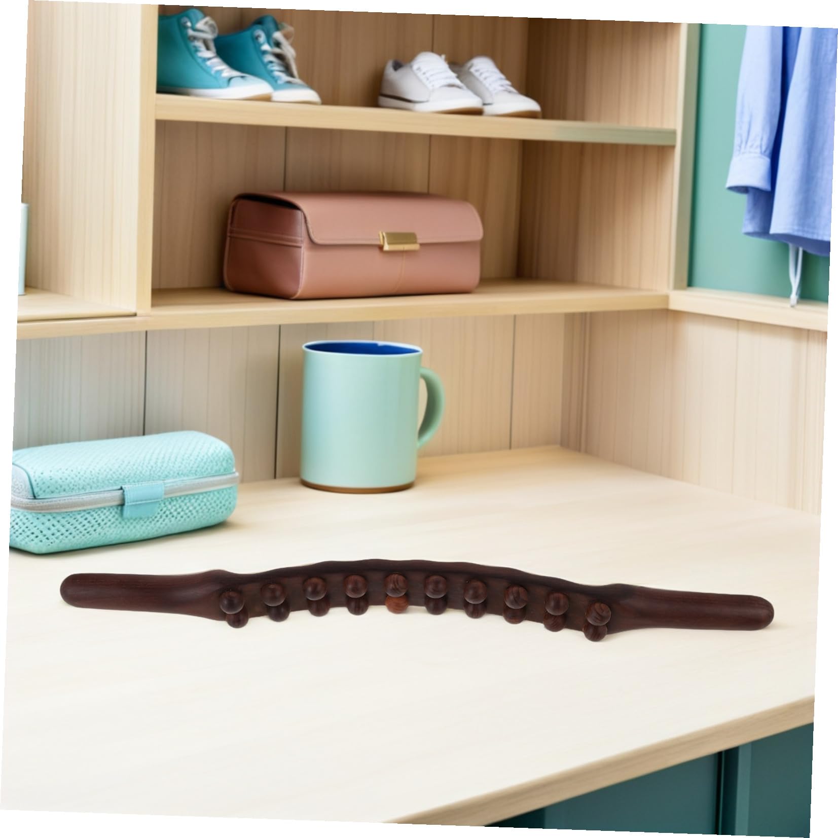Baluue 2pezzi Rullo Massaggio Doppio Ordine Perle Carbonizzate Strumento Gua Sha per Corpo e Legno Naturale per Rilassamento Muscolare e Termoterapia