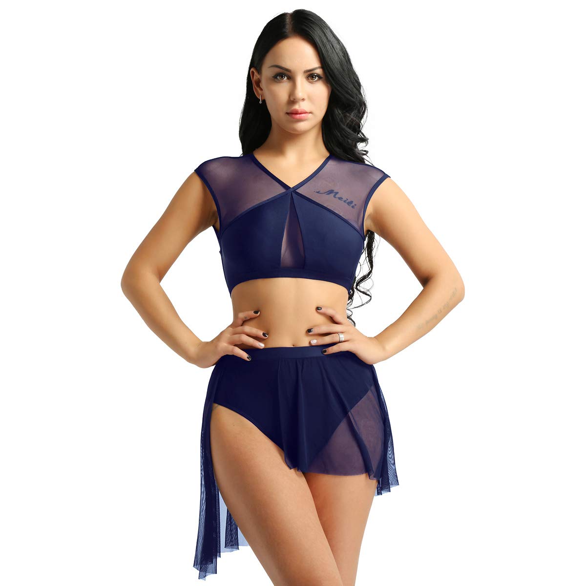 DPois Damen Tanz-Outfit – Crop Top & Asymmetrischer Rock – Ballettkleid Aus Lycra & Mesh
