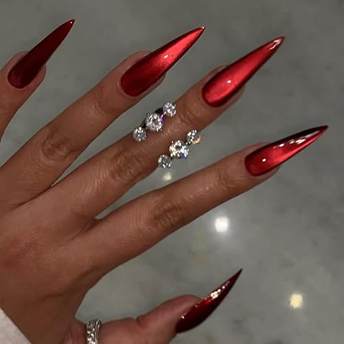 MABKJLF Long Stiletto Press-On Nails, 24pcs Full Cover Glossy False