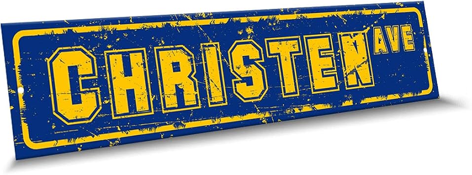 Christen Name Blue Yellow Color Street Sign, 4"x 18" Aluminum Metal Novelty Sign, Indoor - Outdoor, Design n96