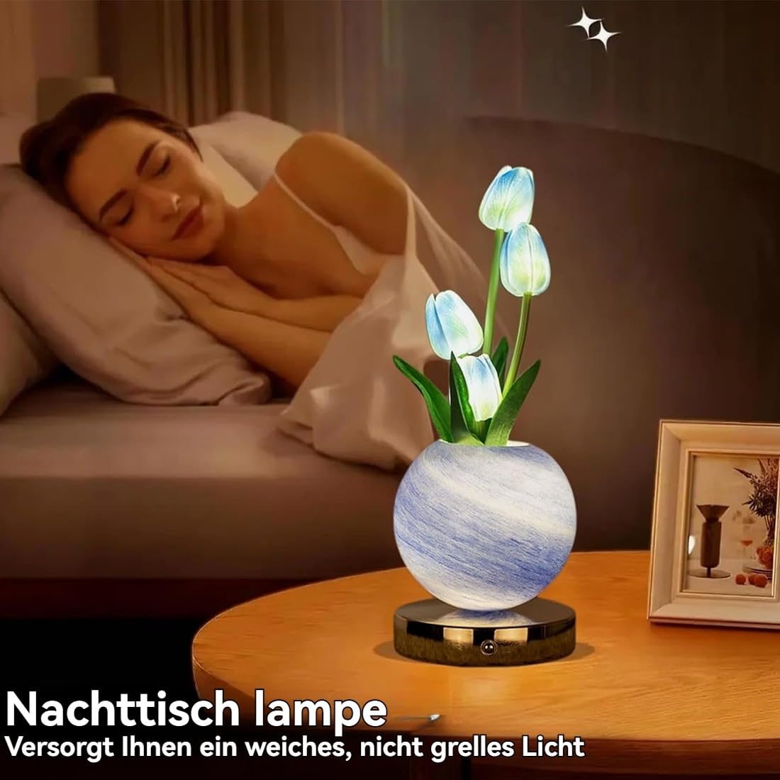 Luce Notturna Decorativa A Tulipano A Led, Luce Romantica Radiante | Base Touch Control, Design Floreale Realistico, Luce Calda E Morbida for Un Sonno Tranquillo(G)