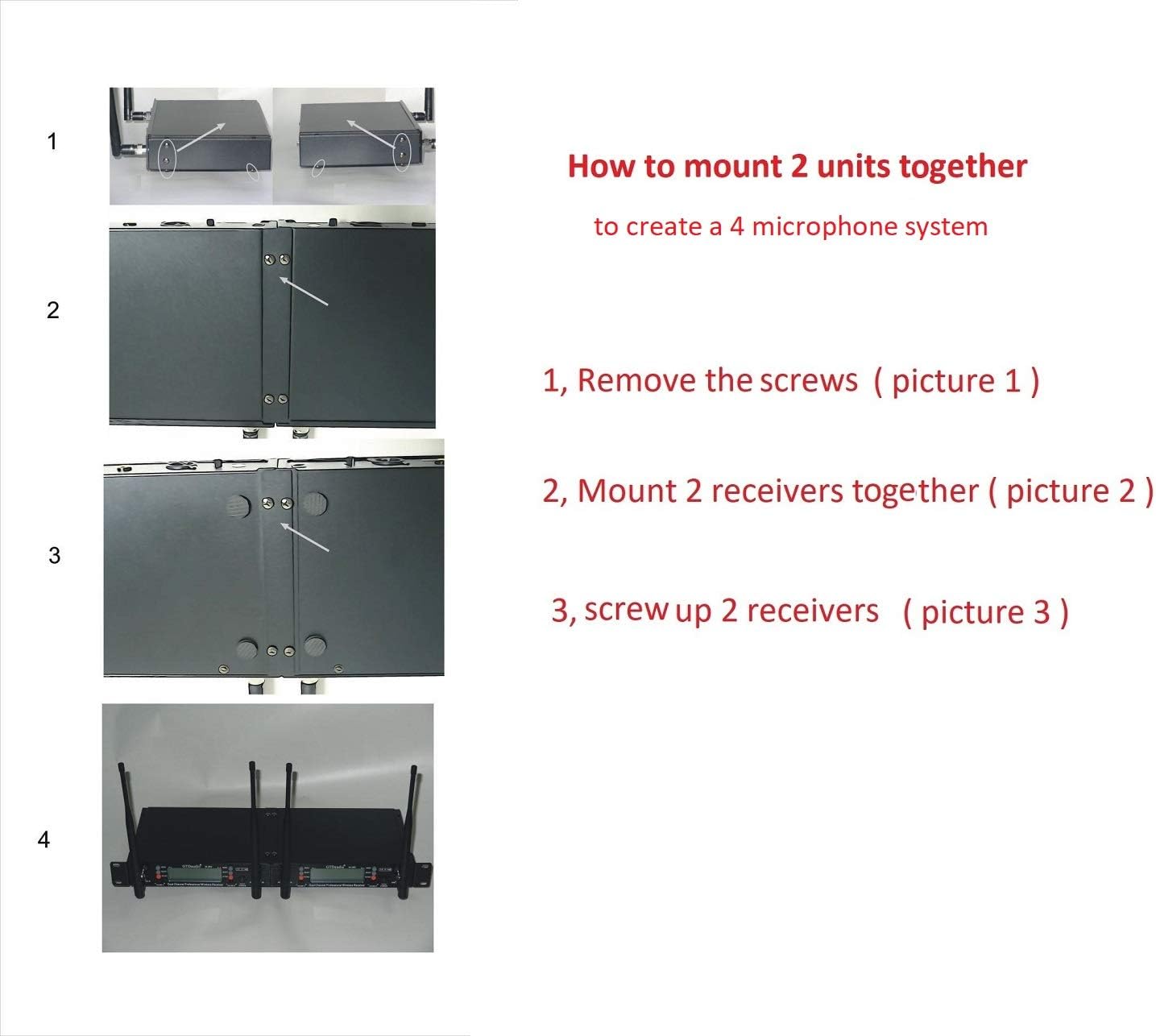 GTDaudio 2x100 Adjustable Channel UHF Wireless Handheld and Headset & Lavaliere Lapel Microphone DJ Karaoke Mic System Range 400Ft