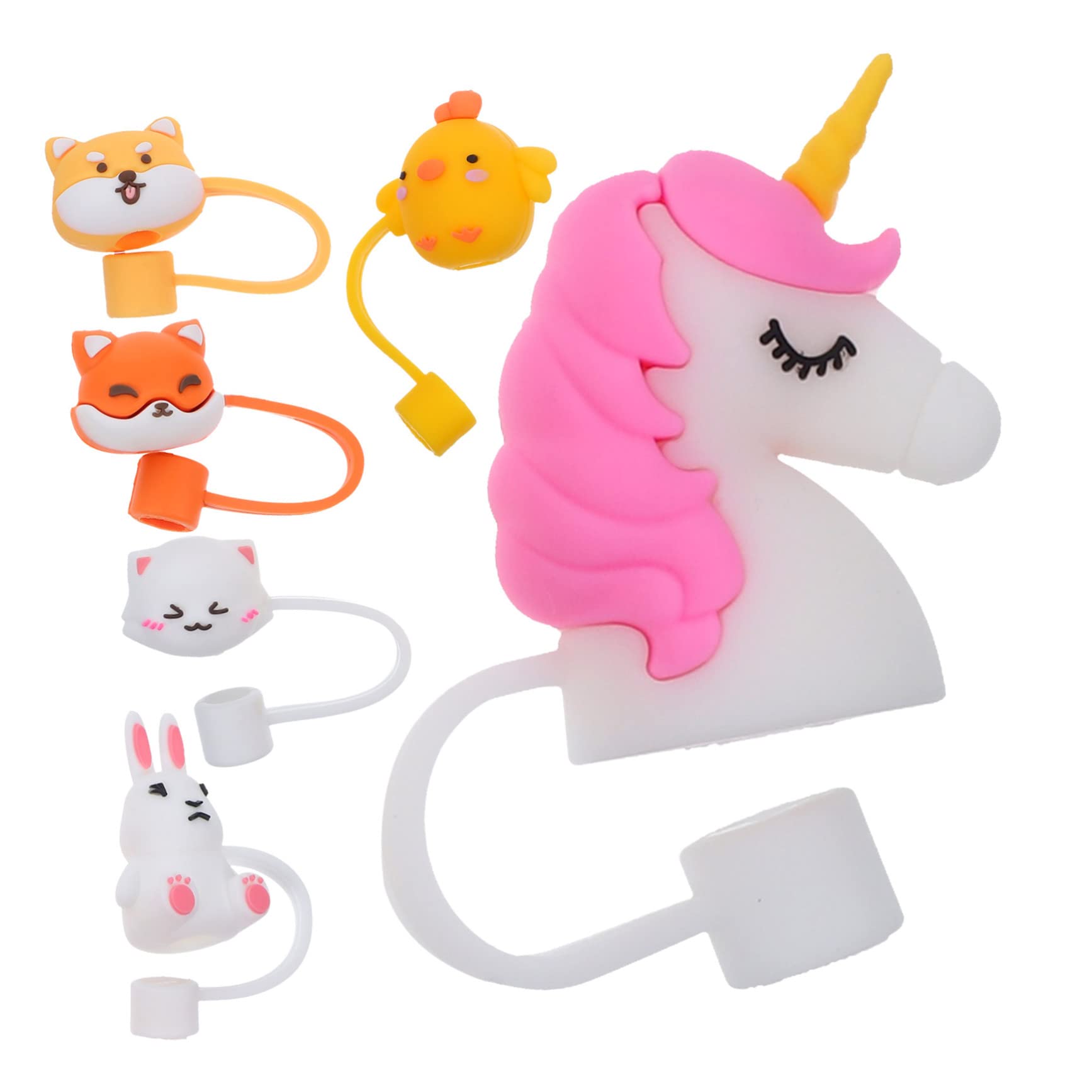 TOPBATHY 30stücke Trinkhalmdeckel Niedliche Tierdesigns Küken Hase Fuchs Katze Einhorn Wiederverwendbare Und Wasserdichte Schutzkappen Für Trinkhalme Für Partys Und