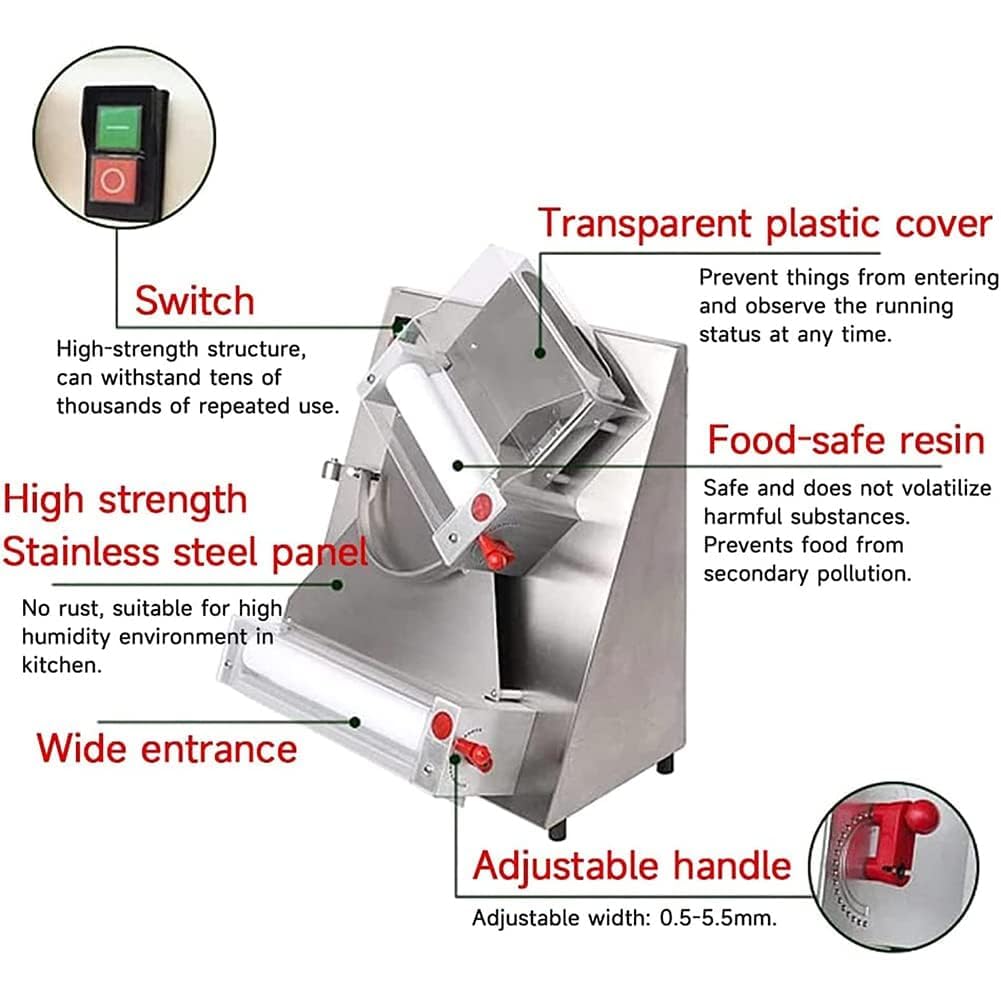 Laminadora de Rodillos para Masa para Pizza, máquina automática para prensar Masa de 30/40 cm, máquina para Hacer Prensa para Pizza eléctrica Comercial de 600 W (30cm)