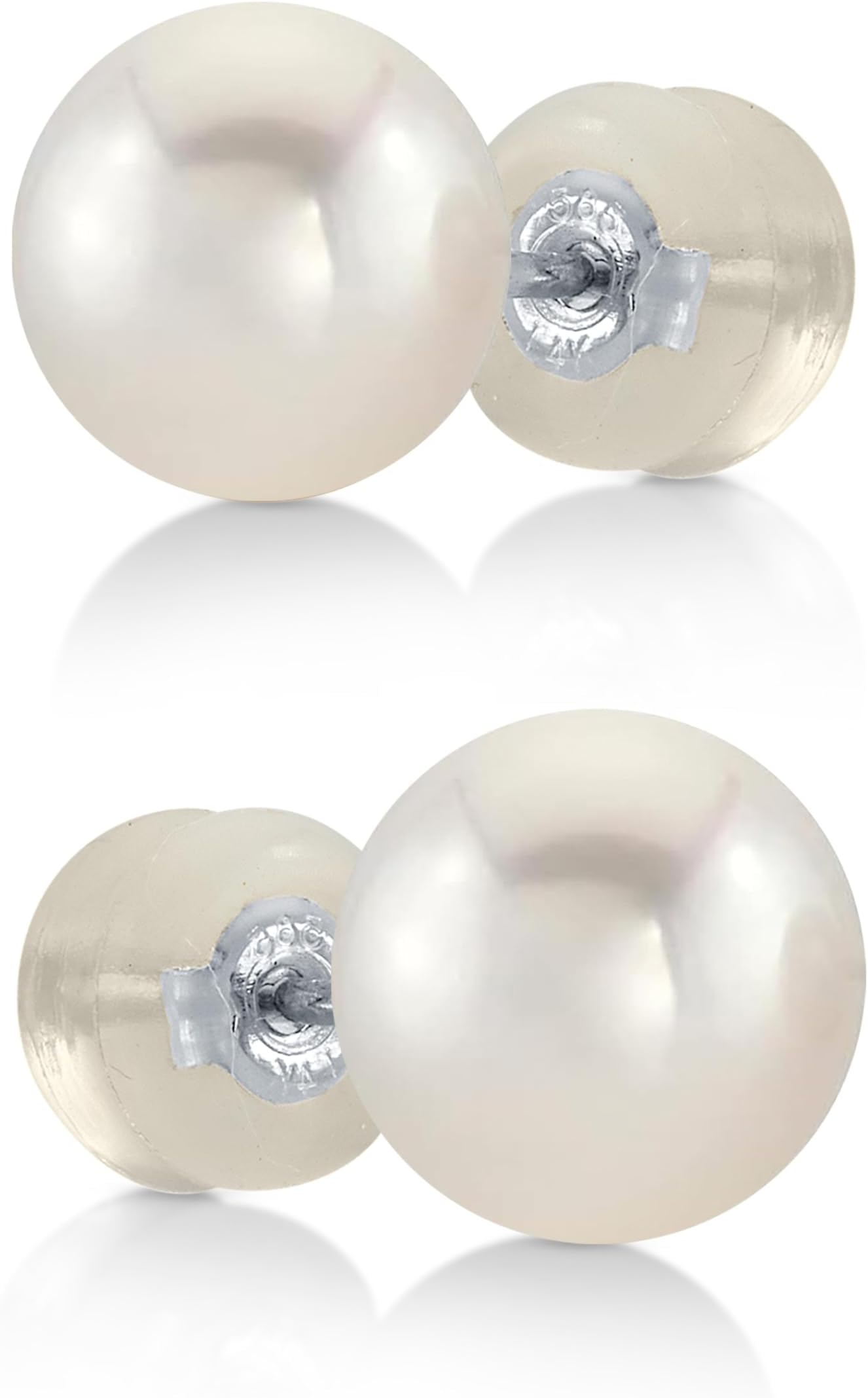 Round White Freshwater Real Pearl Earrings for Women - 585 Gold 14K Earrings | Hypoallergenic Real Cultured Pearl Earrings 6mm-9mm