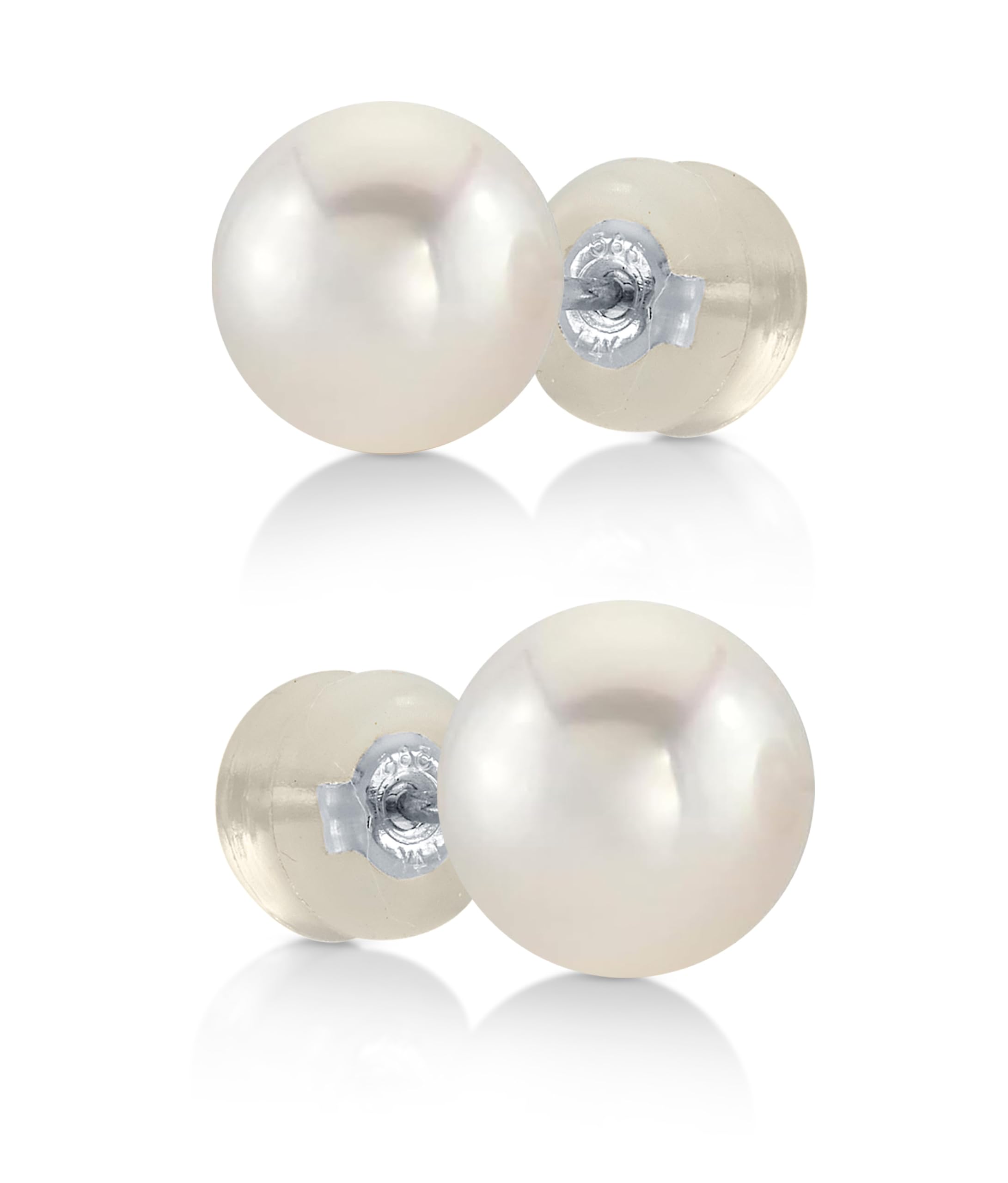 Round White Freshwater Real Pearl Earrings for Women - 14k Gold Stud Earrings | Hypoallergenic Earrings with Genuine Cultured Pearls