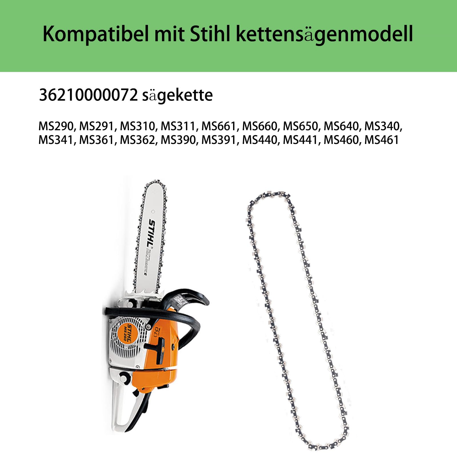 Zestaw 5 łańcuchów do piły 3/8", podziałka na miecz 50 cm – 72 ogniwa napędowe, 1,5 mm – zapasowy łańcuch kompatybilny z pilarką łańcuchową Husqvarna, Echo, Makita, Dolmar, Alpina i Efco i