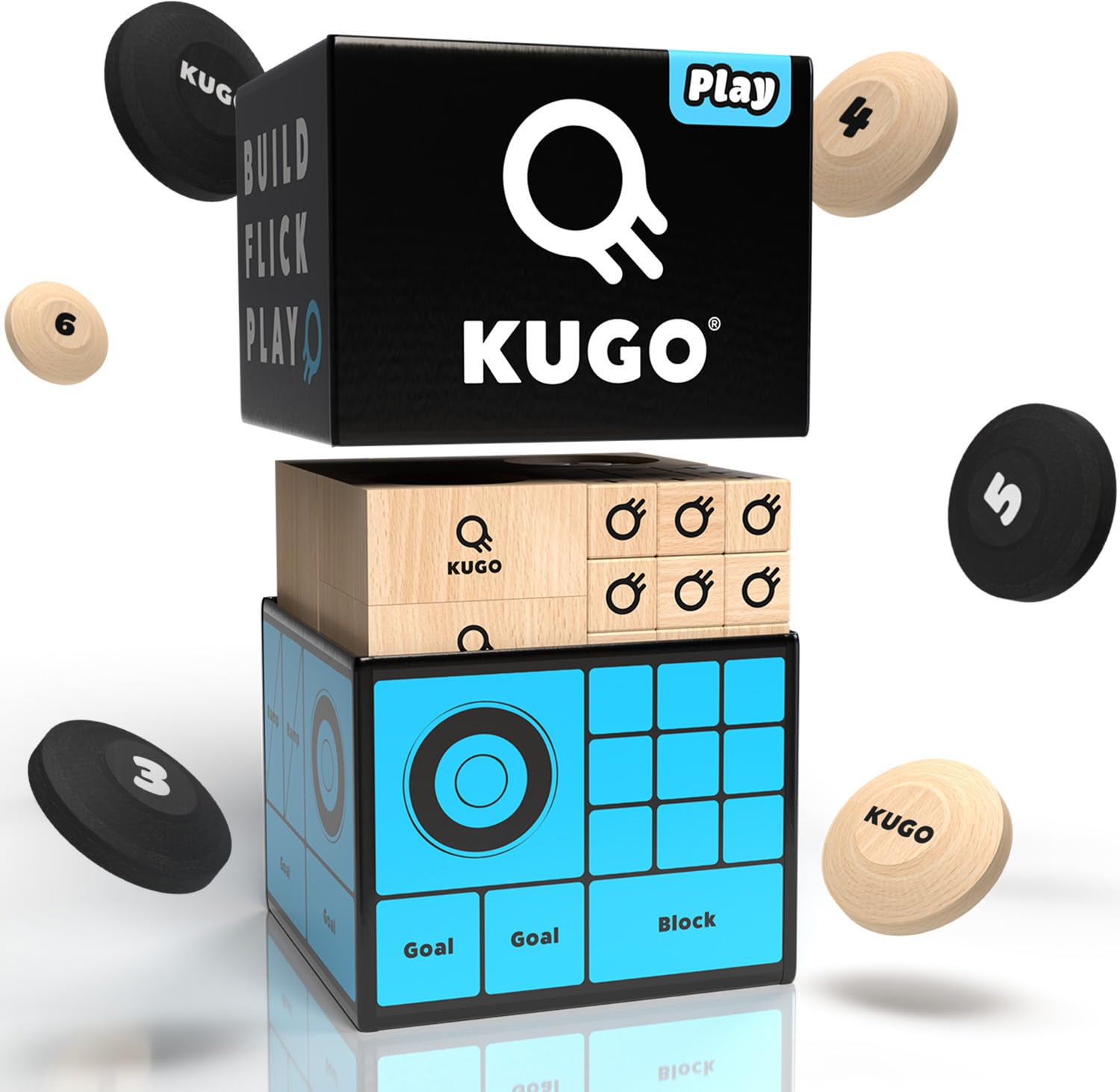 KUGO Play Wooden Family Flick Game of Skill & Creativity, Natural Wood, 13 cm L x 17.3 cm W x 0.1 cm H