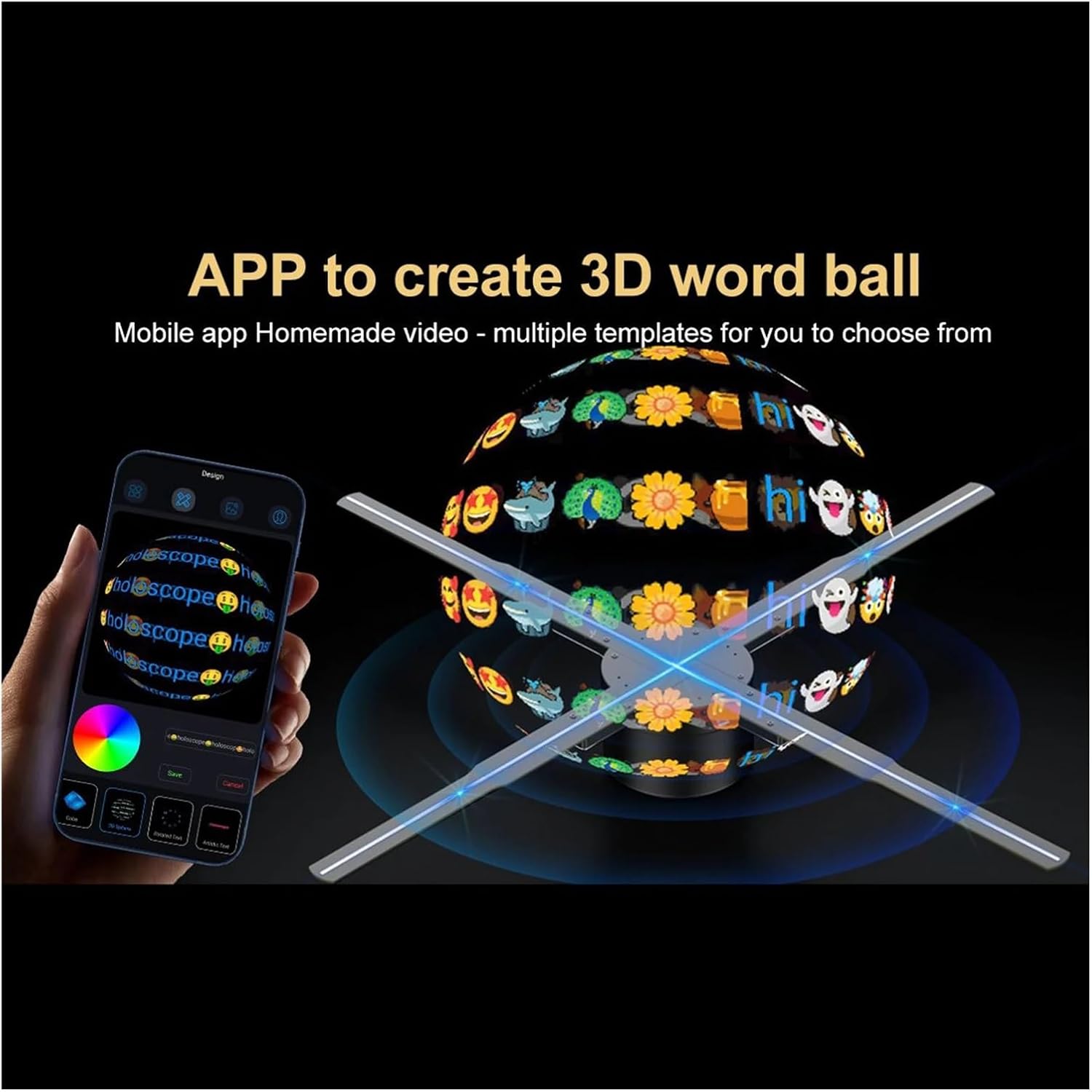 3D Hologram Fan P56 Naked Eye 3D HD Fan Holographic Projector 3D Holographic Projector Remote Advertising Display Support Picture Video