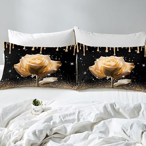 Miniatura 4 de Manfei Juego de sábanas 3D de rosa jengibre tamaño matrimonial, juego de ropa de cama brillante con purpurina para decoración de habitación de niños