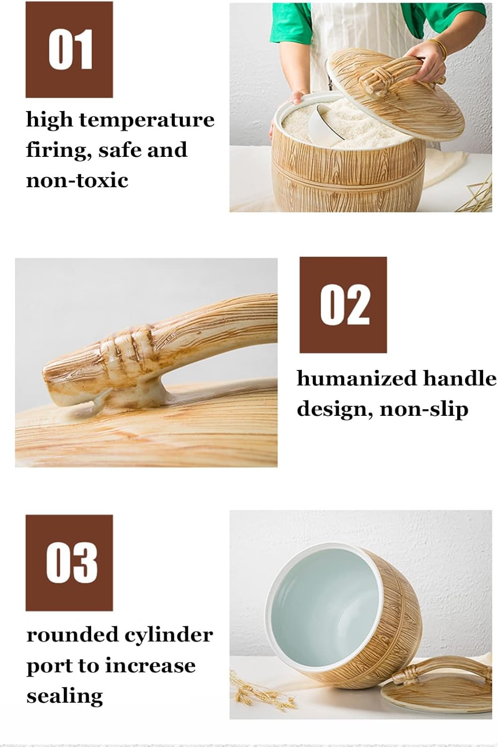 Chinese Ceramic Rice Dispenser Cereal Storage Container Porcelain Grain Dispenser Suitable For Flour, Sugar, Coffee, Rice, Nuts, Snacks, Pet Food, Tea(B,15kg/33lbs)