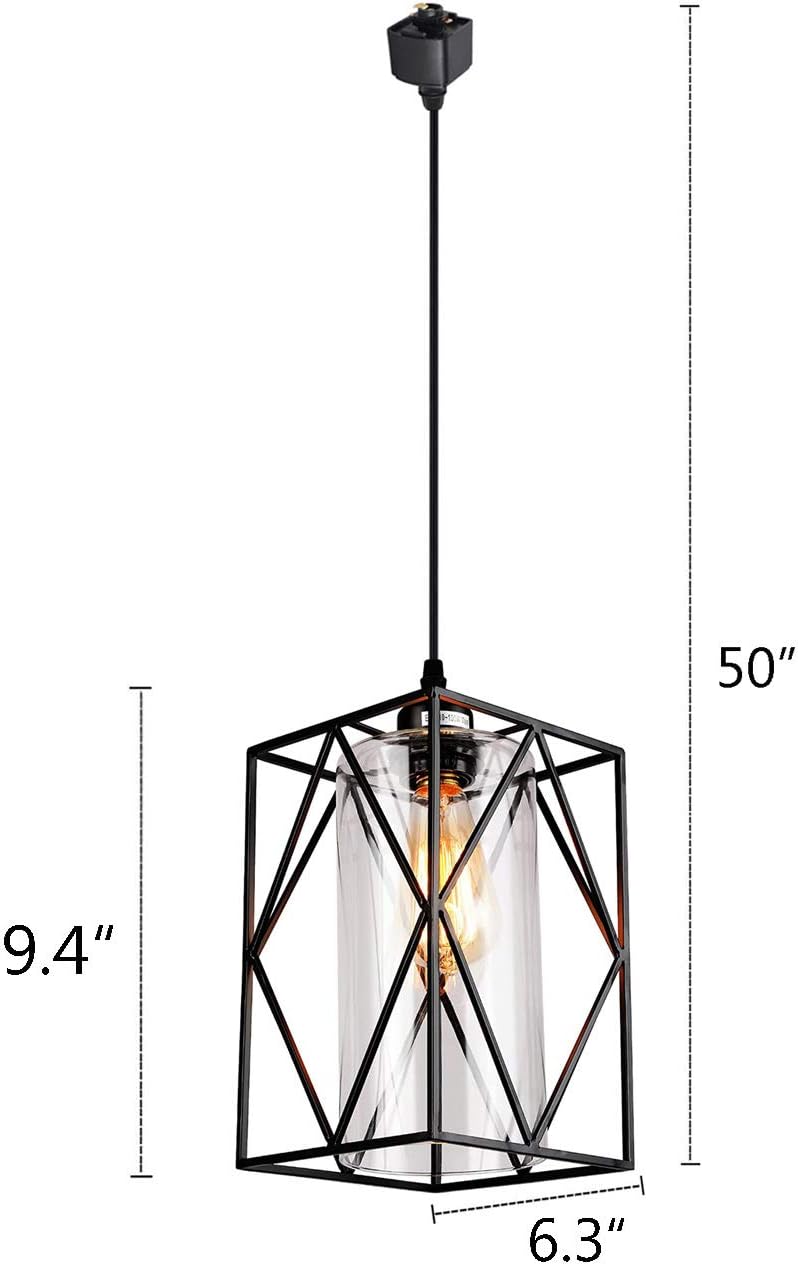 Kiven H Track Lighting Pendant,Elegant Metal Cage Pendant Light with Inner Clear Glass Shade, 1-Light