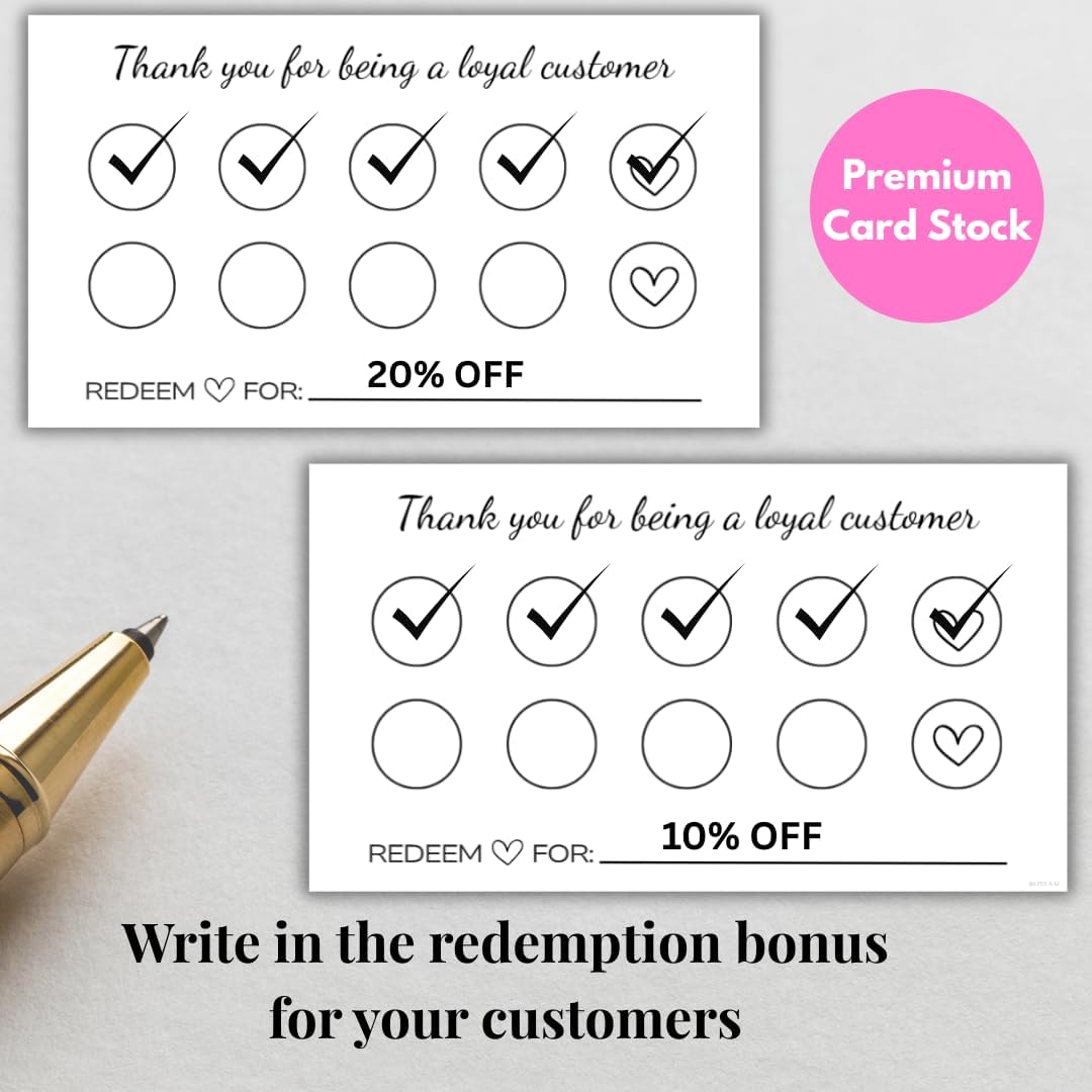 Loyalty Card 10 Punch Reward System | Punch Card | 50 pack 2 x 3.5 Inch business card size